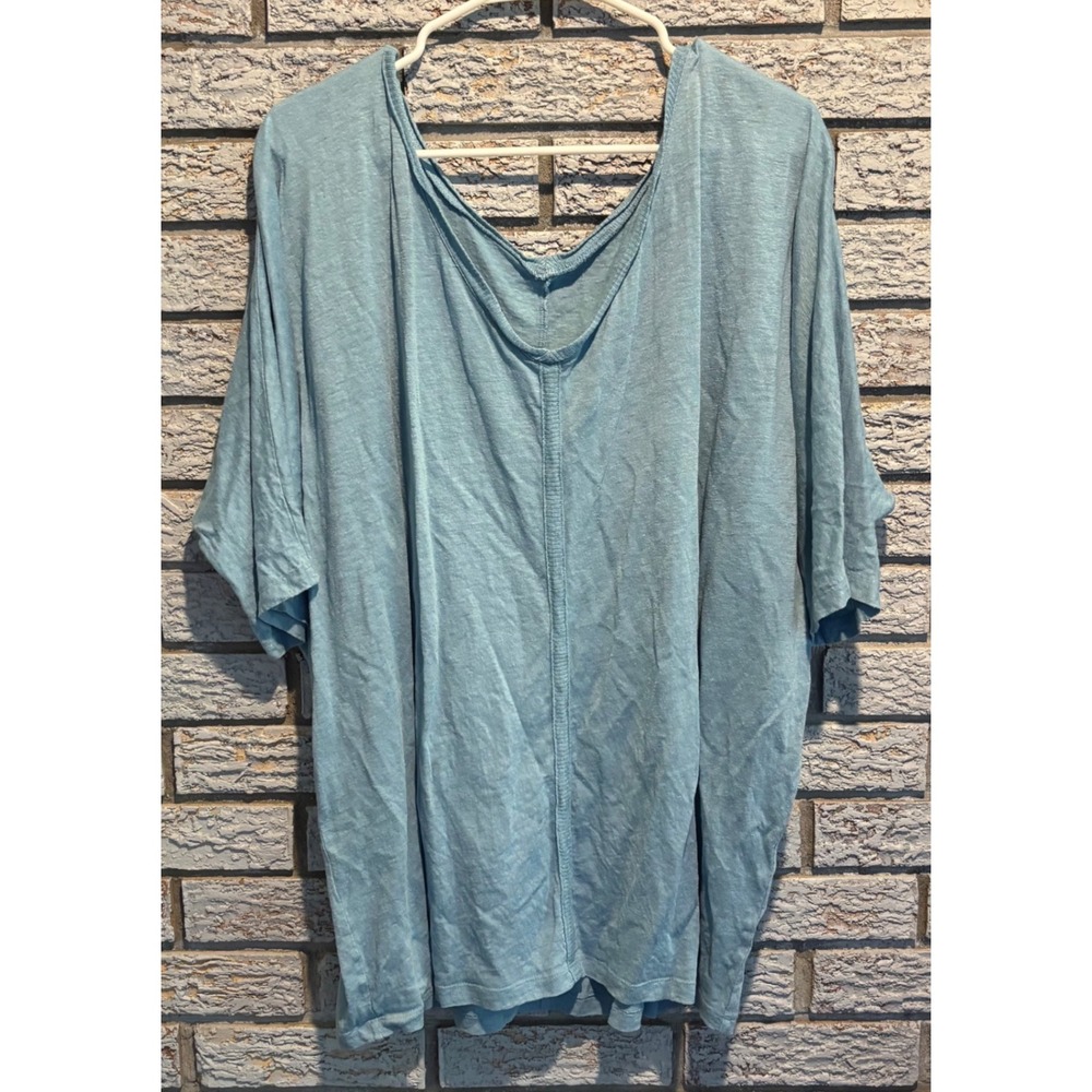 Eileen Fisher Womens XL Blue 100% Linen Slub V-Neck Boxy Oversized Tee Top